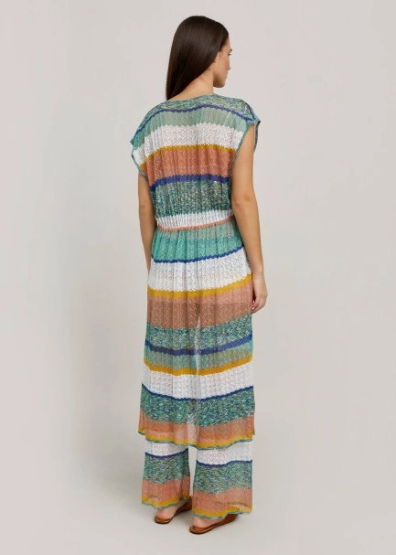  Striped Pointelle Drawstring Waist Long Knit Vest - 3