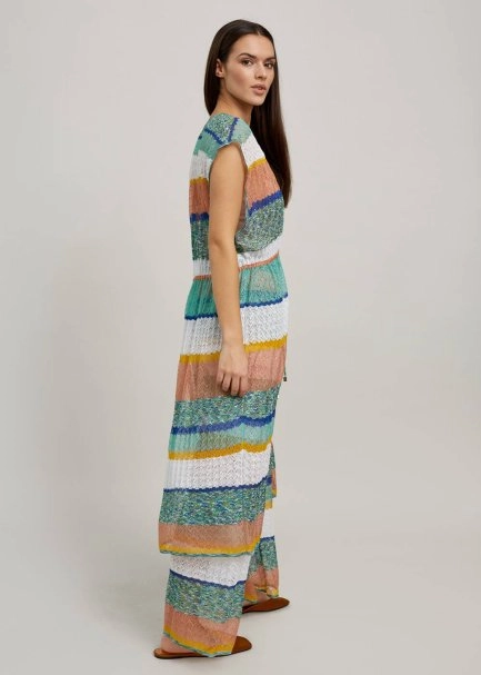  Striped Pointelle Drawstring Waist Long Knit Vest - 6