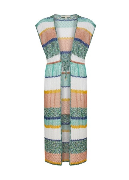  Striped Pointelle Drawstring Waist Long Knit Vest - 8