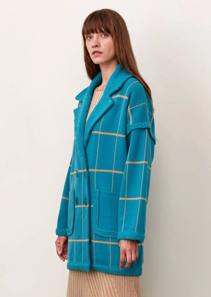 Strıped Turquoıse Wool Knıt Coat - 4