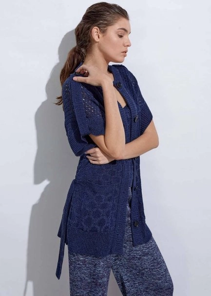 Structured Linen Ocean Knıt Cardıgan - 4