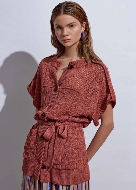 Structured Linen Peony Knıt Cardıgan - 1