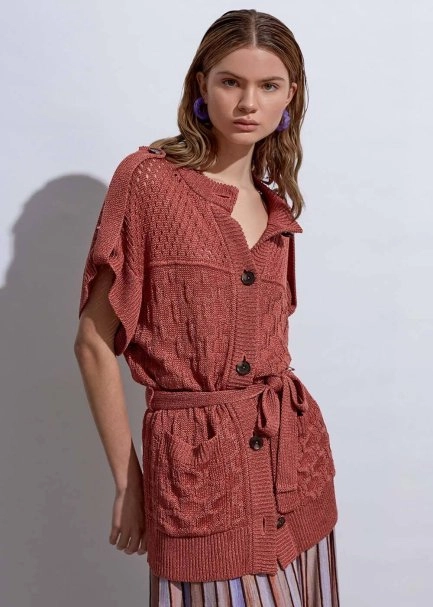 Structured Linen Peony Knıt Cardıgan - 4