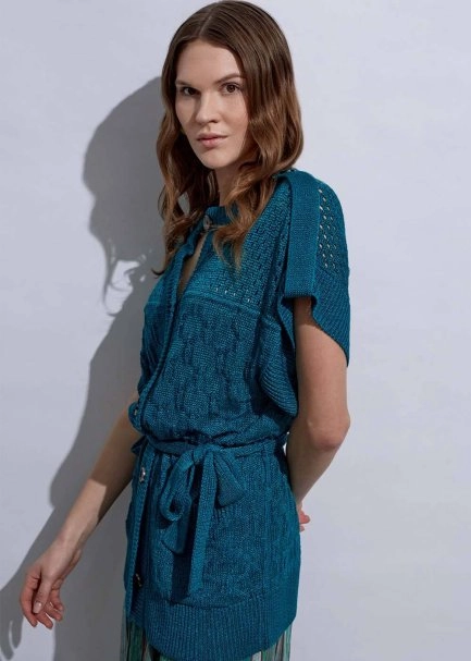 Structured Linen Verdigris Knıt Cardıgan - 2