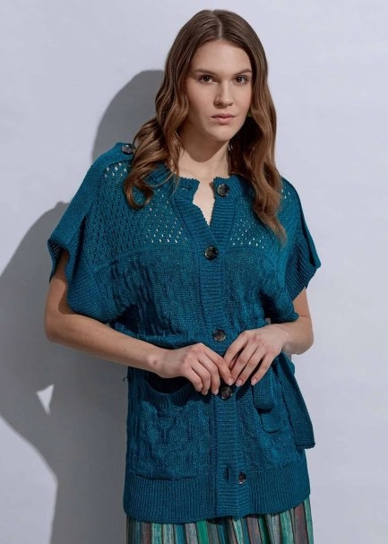 Structured Linen Verdigris Knıt Cardıgan - 3