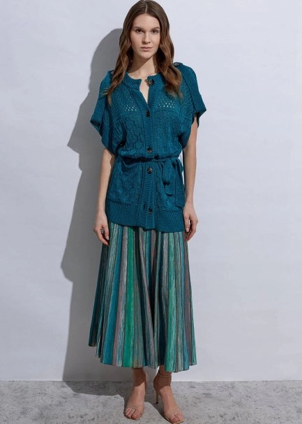 Structured Linen Verdigris Knıt Cardıgan - 4