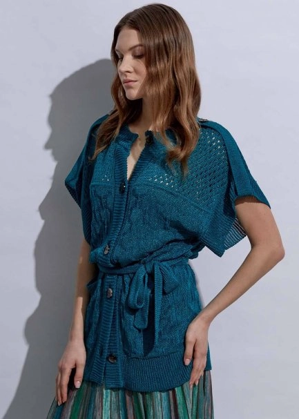 Structured Linen Verdigris Knıt Cardıgan - 5