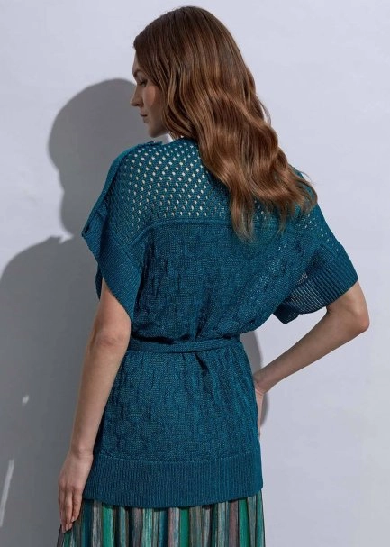 Structured Linen Verdigris Knıt Cardıgan - 6