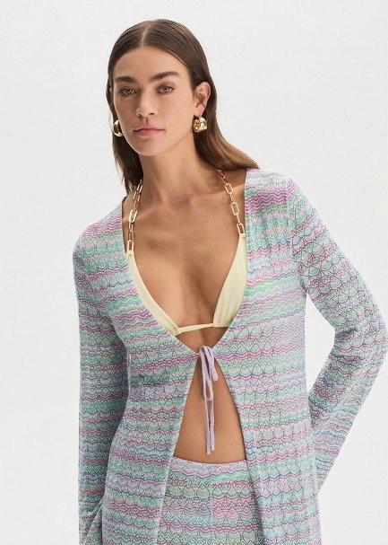Su Yeşili Renk Geçişli Işıltılı Triko Kaftan - 3