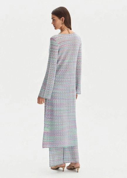 Su Yeşili Renk Geçişli Işıltılı Triko Kaftan - 5