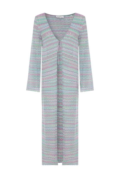 Su Yeşili Renk Geçişli Işıltılı Triko Kaftan - 6
