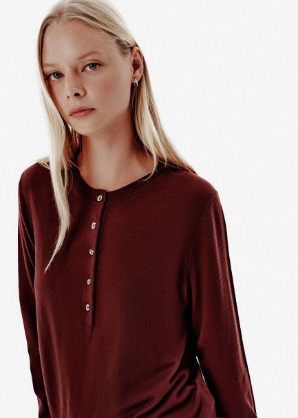 Süperfine Knit Merlot Button-Collar Sweater - 3