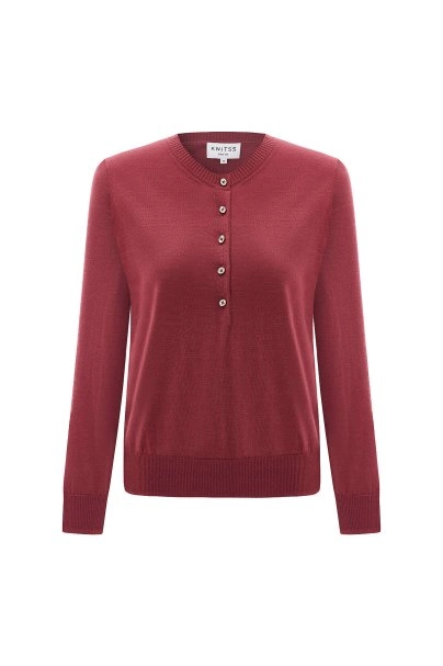 Süperfine Knit Merlot Button-Collar Sweater - 6