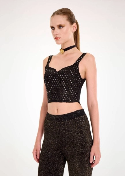 Taş Süslemeli Gold Lurex Triko Üst - 3