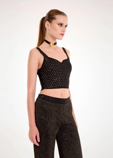 Taş Süslemeli Gold Lurex Triko Üst - 4