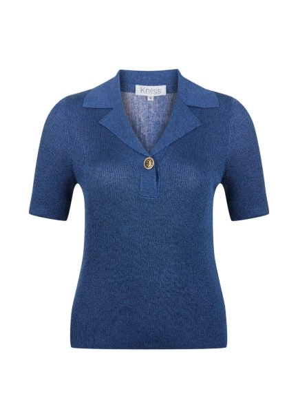 Taşlı Düğmeli Lacivert Triko Üst - 7