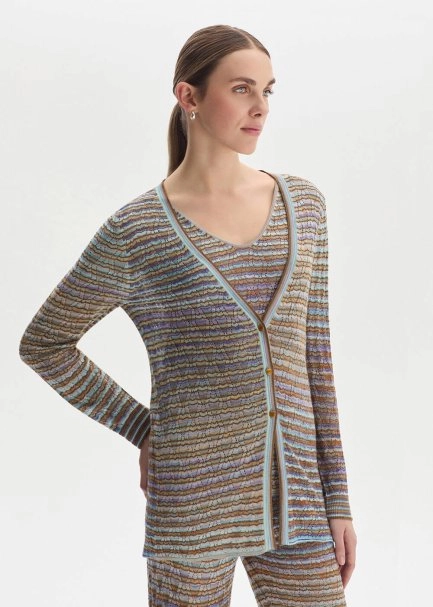 Taşlı Düğmeli Lila Renk Geçişli Triko Hırka - 4