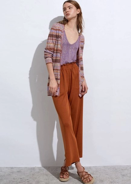 Taşlı Düğmeli Tarçın Lila Triko Hırka - 2