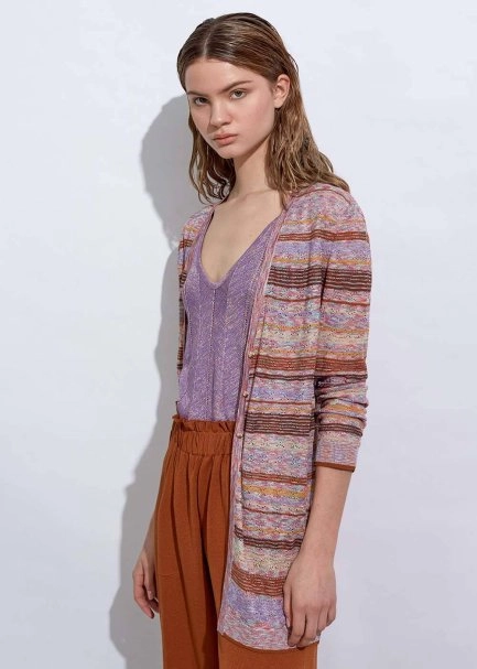 Taşlı Düğmeli Tarçın Lila Triko Hırka - 3