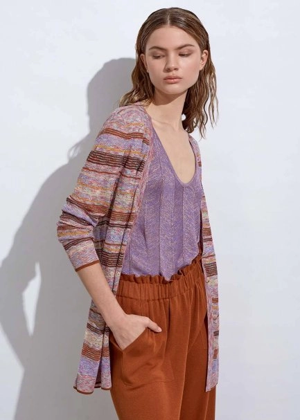 Taşlı Düğmeli Tarçın Lila Triko Hırka - 4