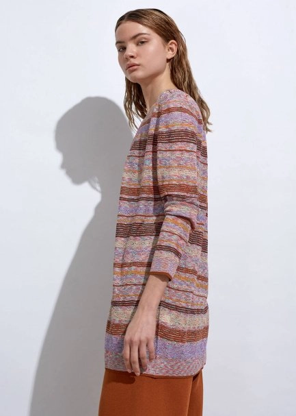 Taşlı Düğmeli Tarçın Lila Triko Hırka - 5