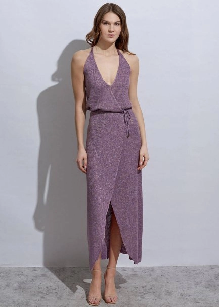 Tie Back Lavander Knit Dress - 1