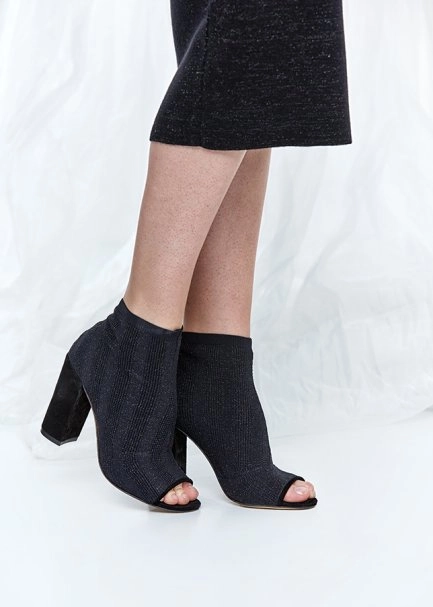 Topuklu Siyah Triko Bootie - 1