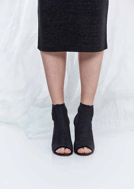 Topuklu Siyah Triko Bootie - 4