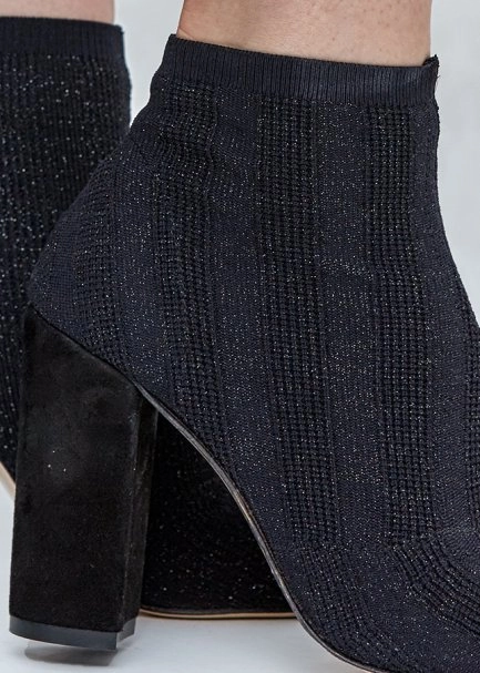 Topuklu Siyah Triko Bootie - 5