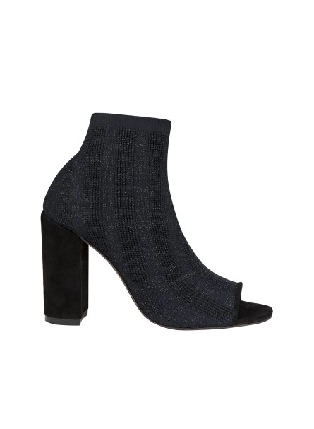 Topuklu Siyah Triko Bootie - 6