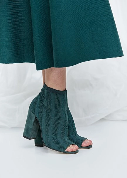Topuklu Yeşil Triko Bootie - 1
