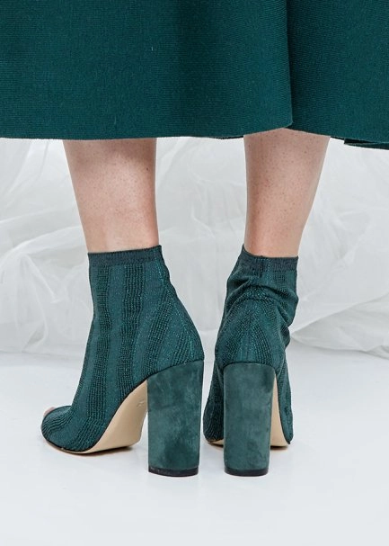 Topuklu Yeşil Triko Bootie - 3