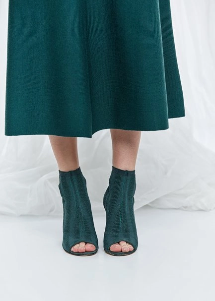 Topuklu Yeşil Triko Bootie - 4