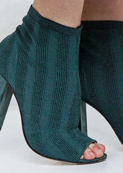 Topuklu Yeşil Triko Bootie - 5