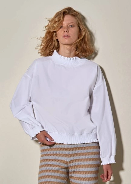 Triko Detaylı Beyaz Saf Pamuk Non Iron Gömlek - 1