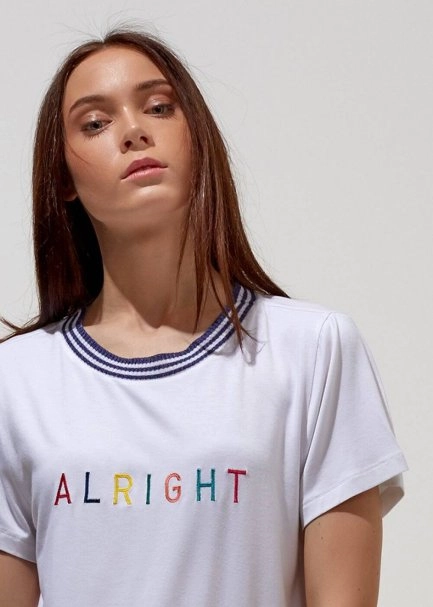 Triko Yaka Pamuk Beyaz T-Shirt - 7