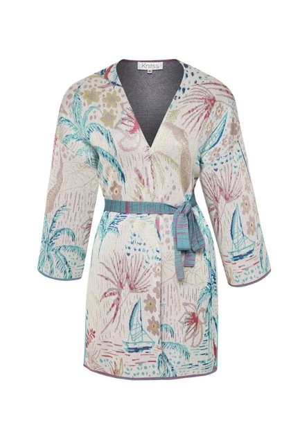 Tropıcal Desenli Triko Kimono - 6