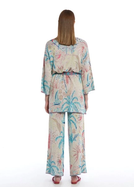 Tropıcal Desenli Triko Kimono - 5