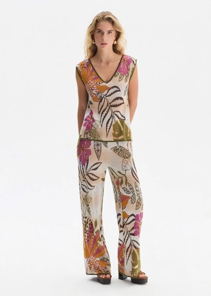 TROPICAL PATTERN DETAILED KNIT PANTS - 1