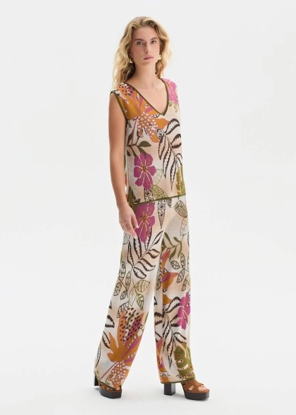 TROPICAL PATTERN DETAILED KNIT PANTS - 3