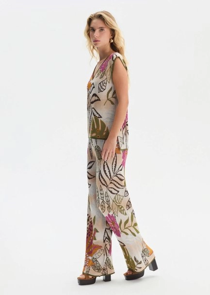 TROPICAL PATTERN DETAILED KNIT PANTS - 4