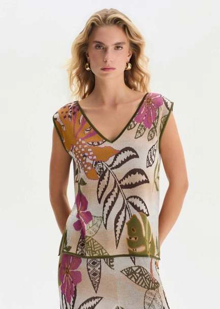 TROPICAL PATTERN DETAILED KNIT TOP - 3