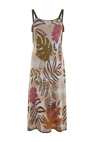 Tropikal Desen Detaylı Triko Elbise - 6