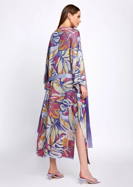 Tropikal Desenli Çok Renkli Triko Kaftan - 3