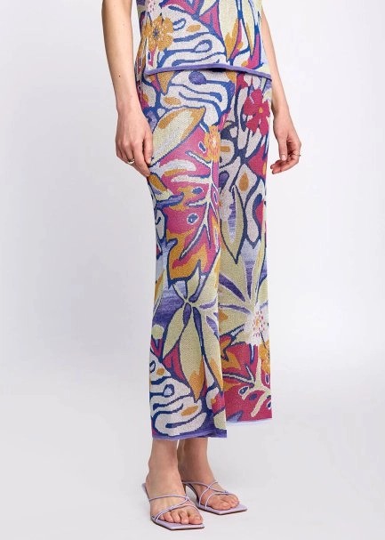 Tropikal Desenli Çok Renkli Triko Pantolon - 4