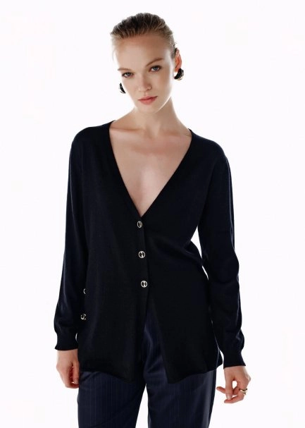 ULTRAFINE BLACK ORGANIC CASHMERE KNIT CARDIGAN - 3