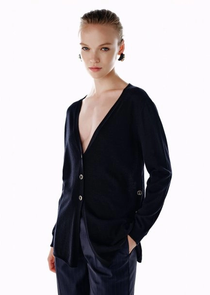 ULTRAFINE BLACK ORGANIC CASHMERE KNIT CARDIGAN - 4