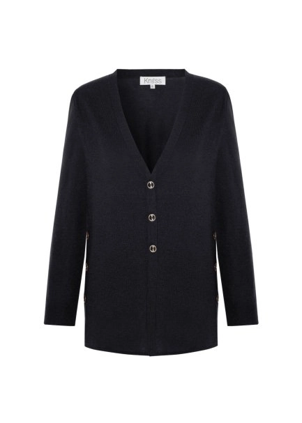 ULTRAFINE BLACK ORGANIC CASHMERE KNIT CARDIGAN - 6
