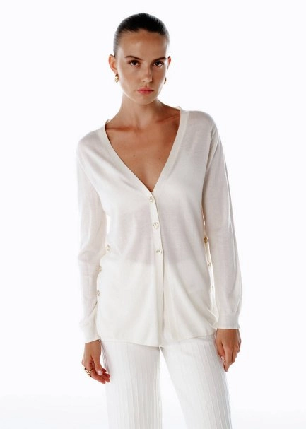 ULTRAFINE ECRU ORGANIC CASHMERE KNIT CARDIGAN - 1