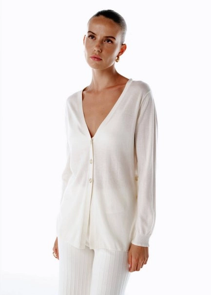 ULTRAFINE ECRU ORGANIC CASHMERE KNIT CARDIGAN - 3